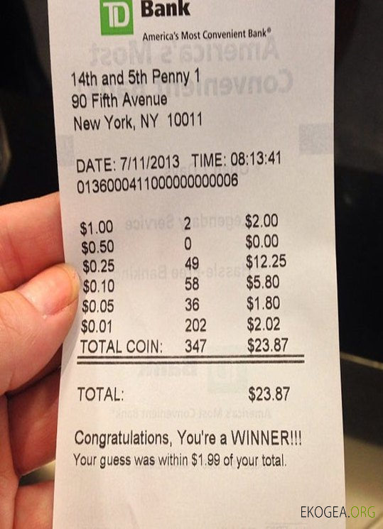 Reçu de paiement bancaire TD aux États Unis